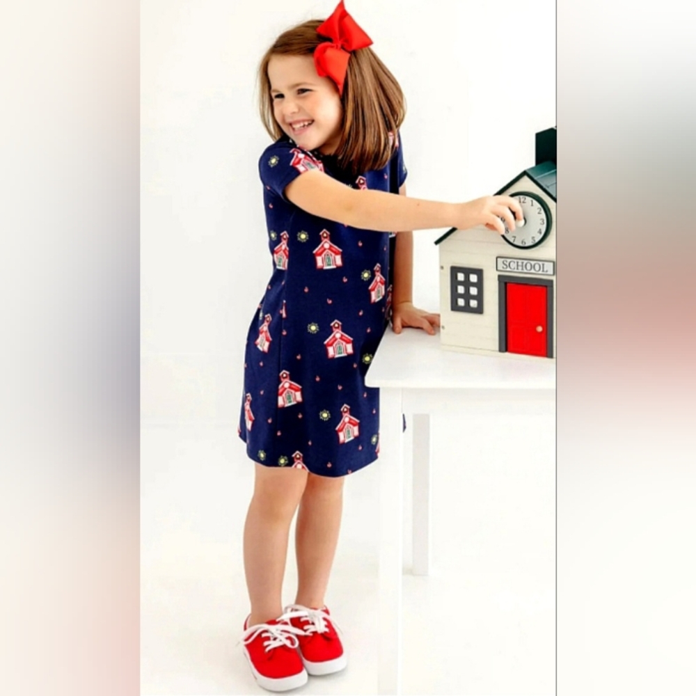 The Beaufort Bonnet Company Polly Play Dress -Happy Little School House, Size 2T